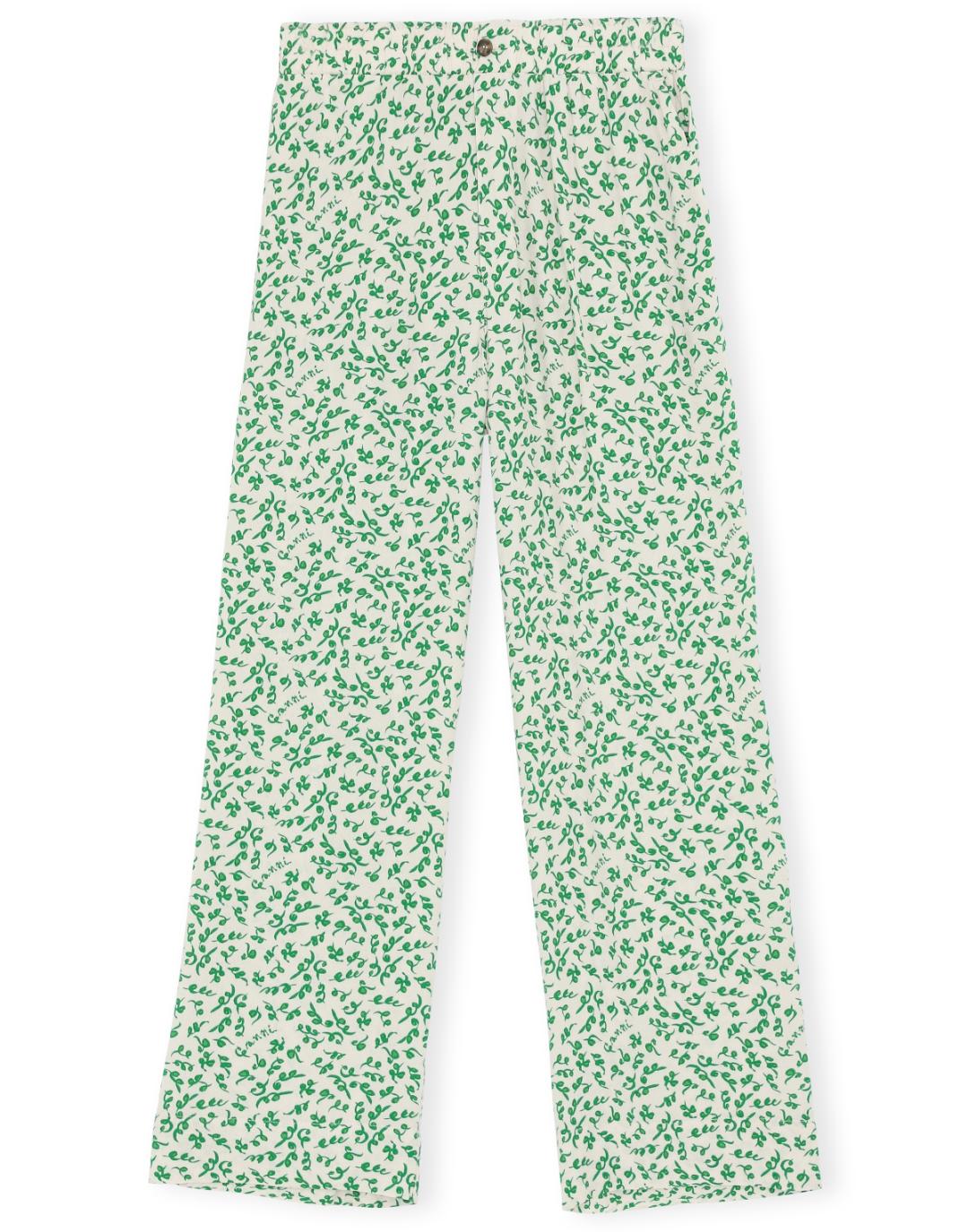 GANNI Printed Crepe Bukser Tapioca Grønn