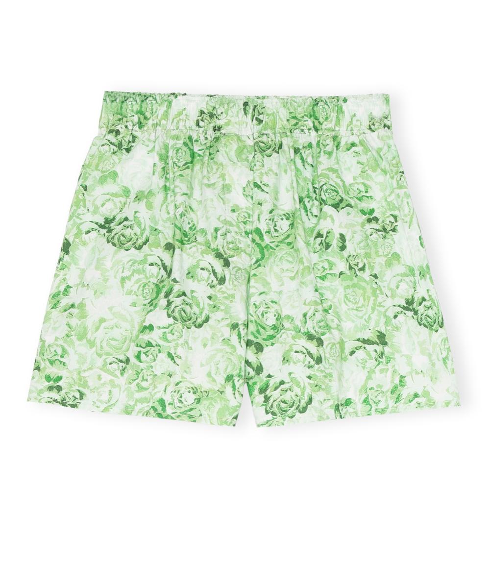 GANNI Printed Cotton Poplin Shorts Island Grønn