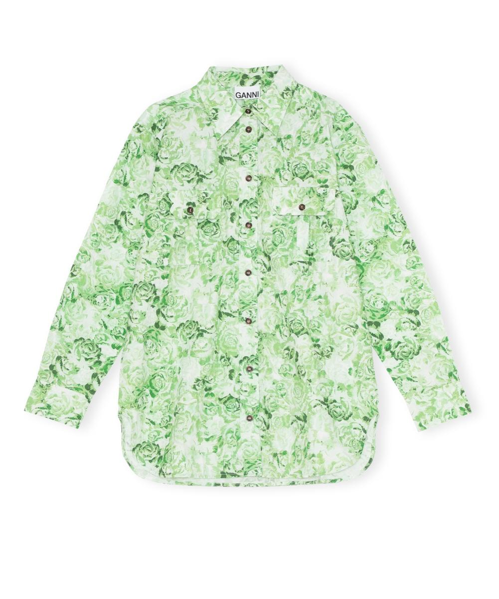 GANNI Printed Cotton Poplin Skjorte Island Grønn