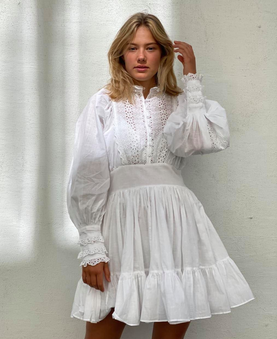 by TiMo Cotton Slub Mini Lace Kjole Hvit