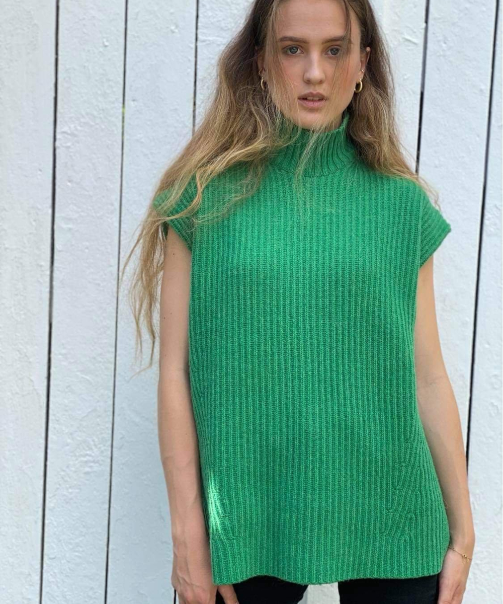 GANNI Rib Knit Vest Follage Green