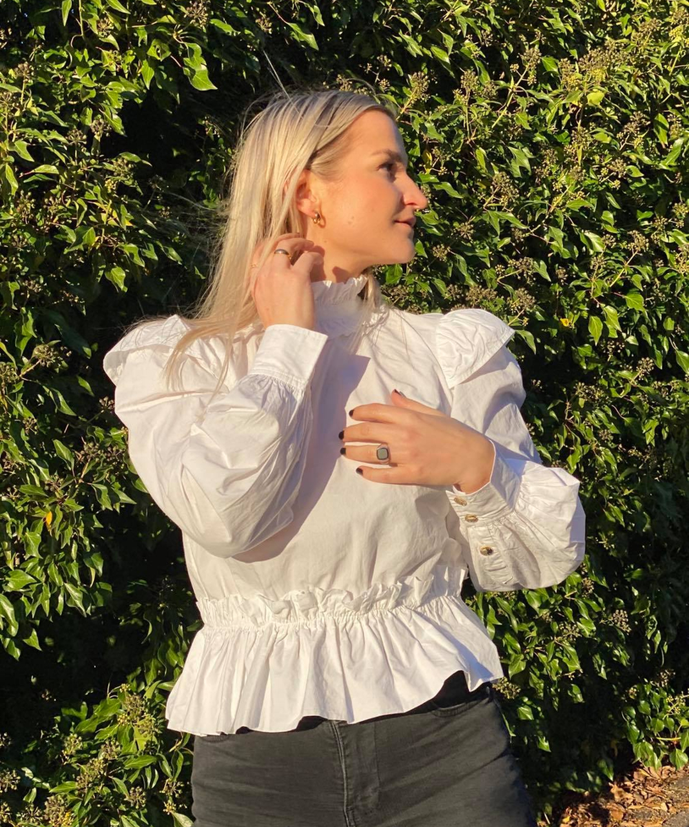 GANNI Cotton Poplin Bluse Hvit
