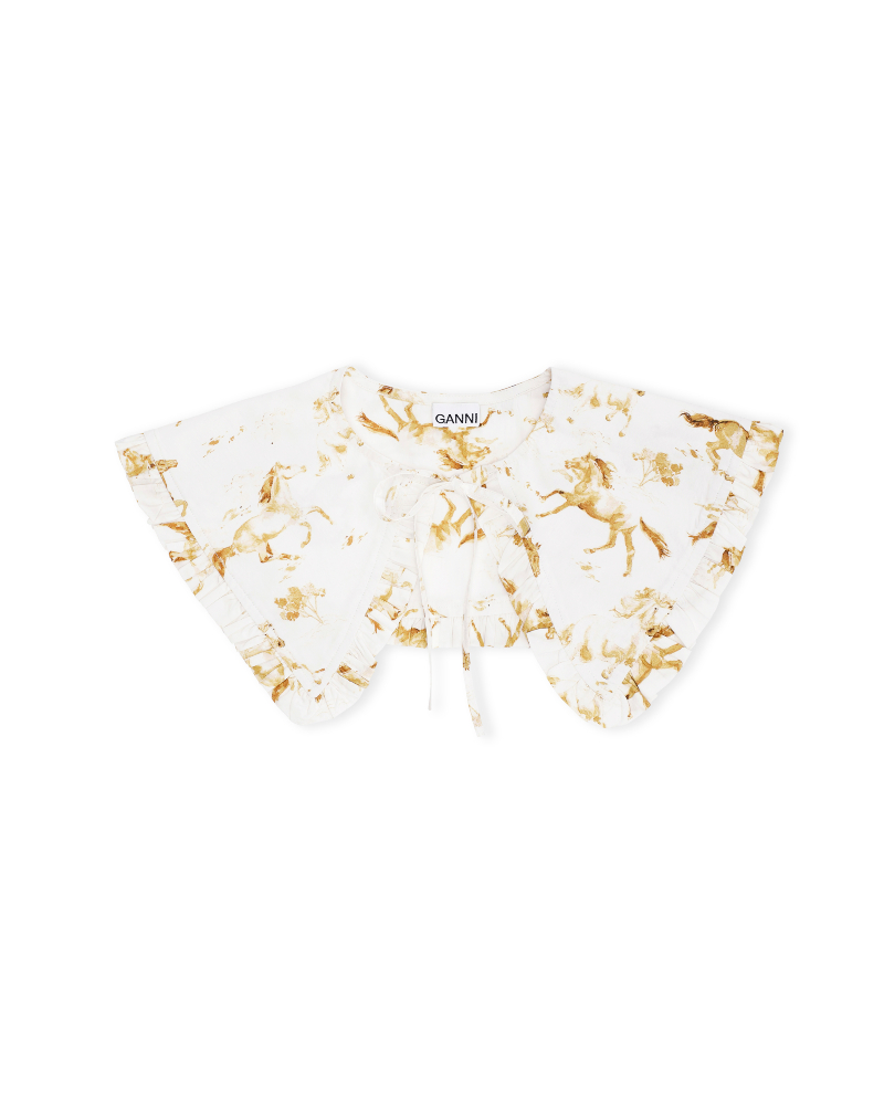GANNI Printed Poplin Cotton Krage Hest Offwhite