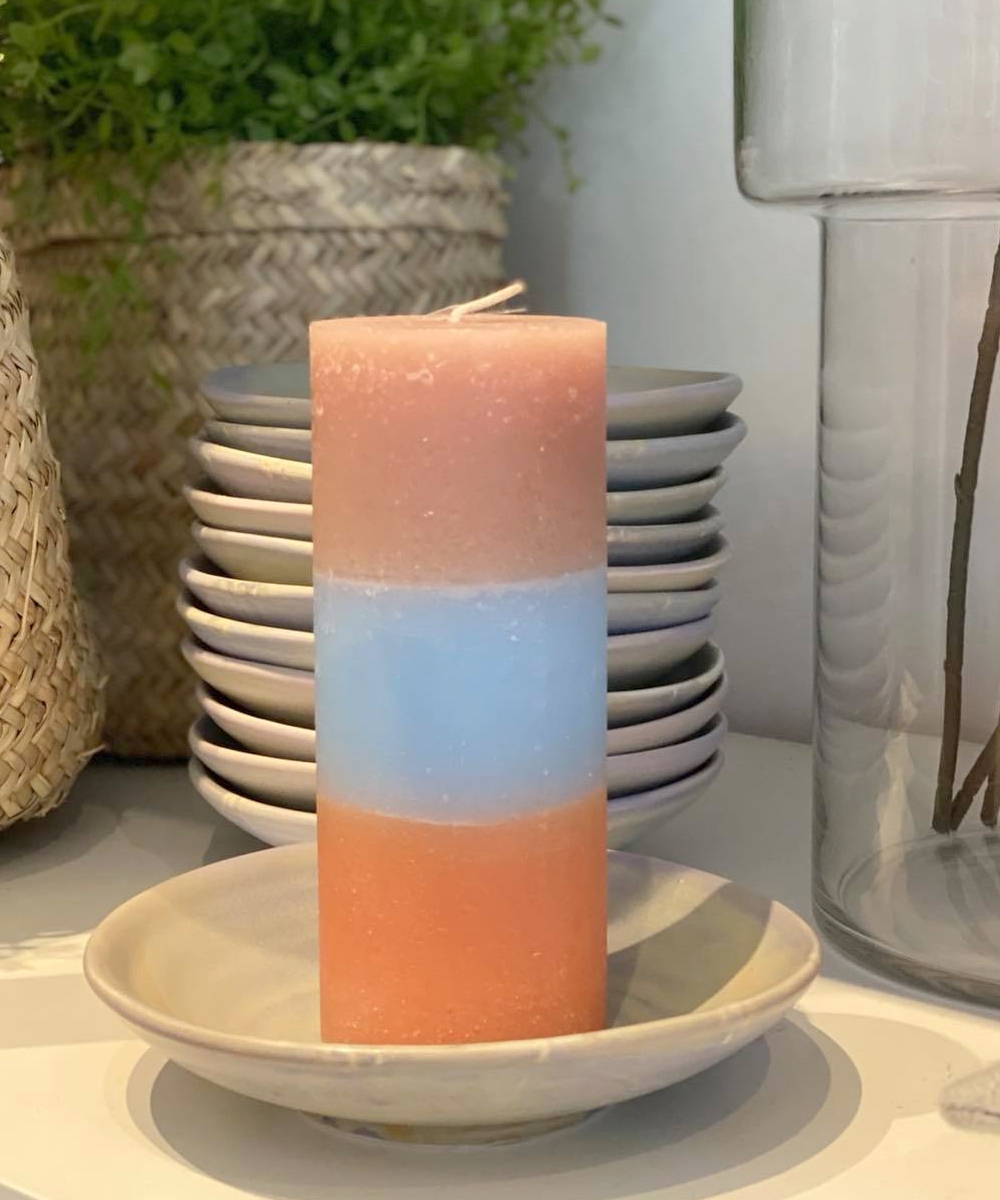Broste Copenhagen Pillar Lys Rainbow Caramel Sky Small