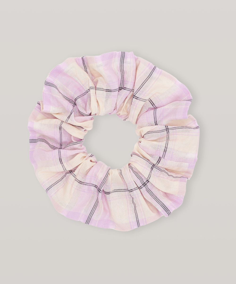 GANNI Seersucker Check Scrunchie Lilla
