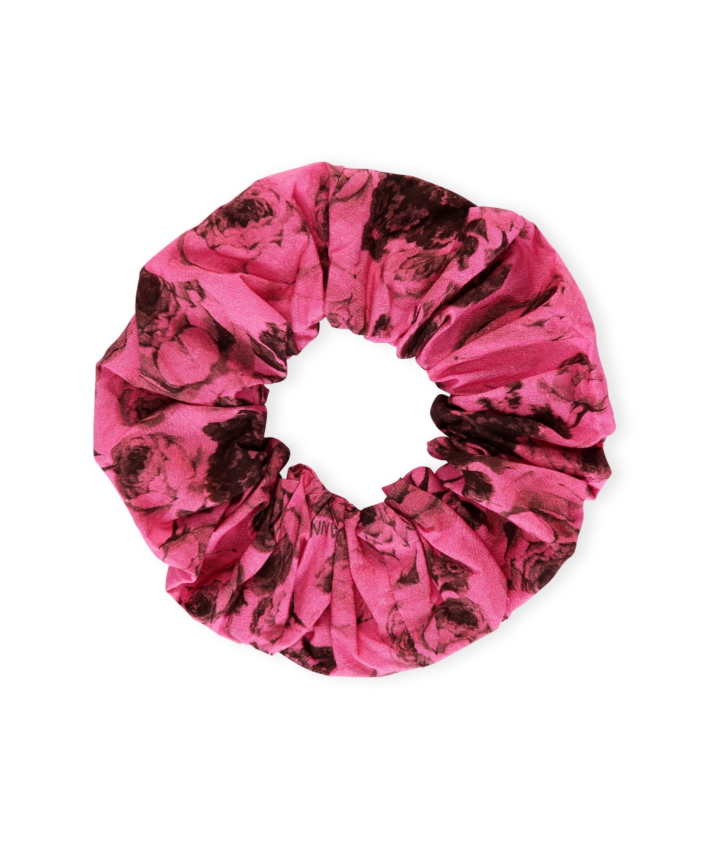 GANNI Printed Cotton Poplin Scrunchie Rosa