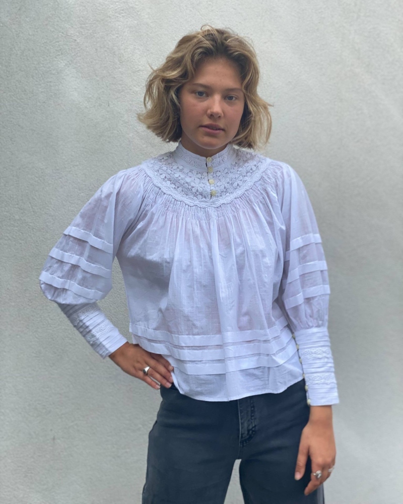by TiMo Cotton Slub Pleats Bluse Hvit