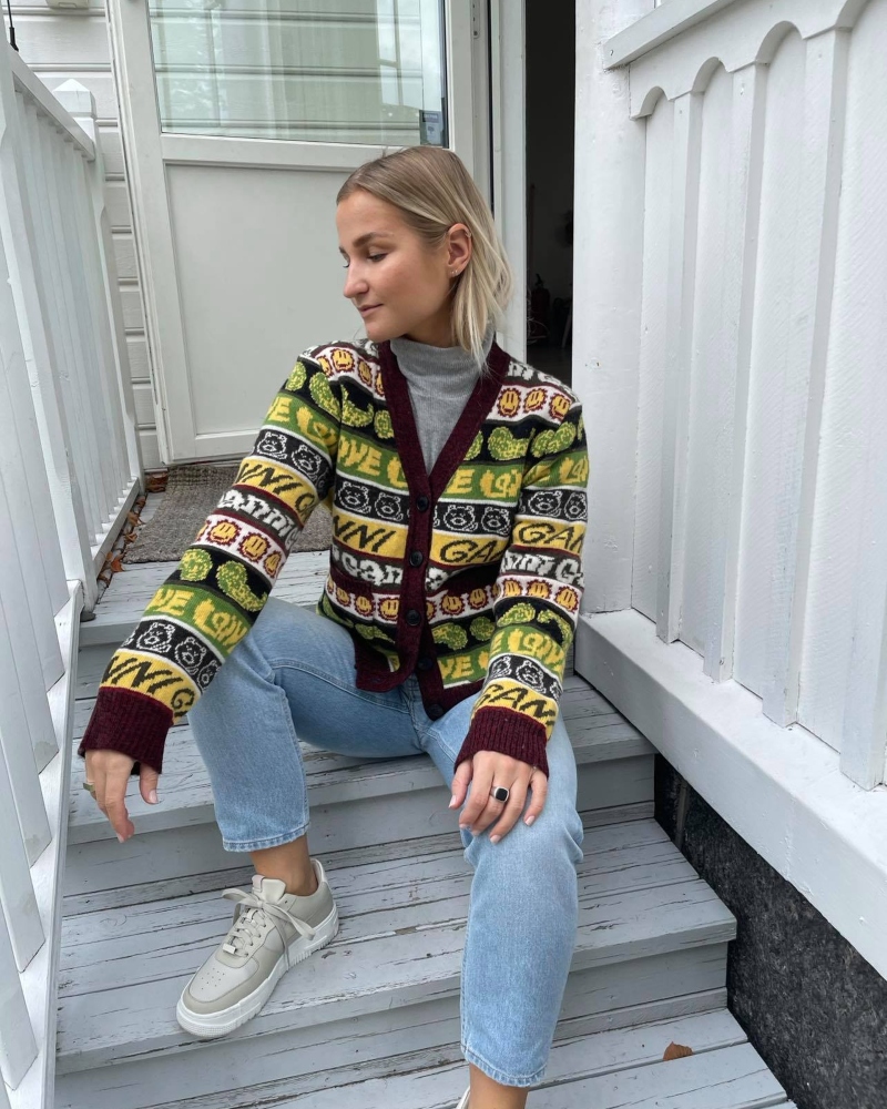 GANNI Wool Mix Knit Cardigan Multicolour