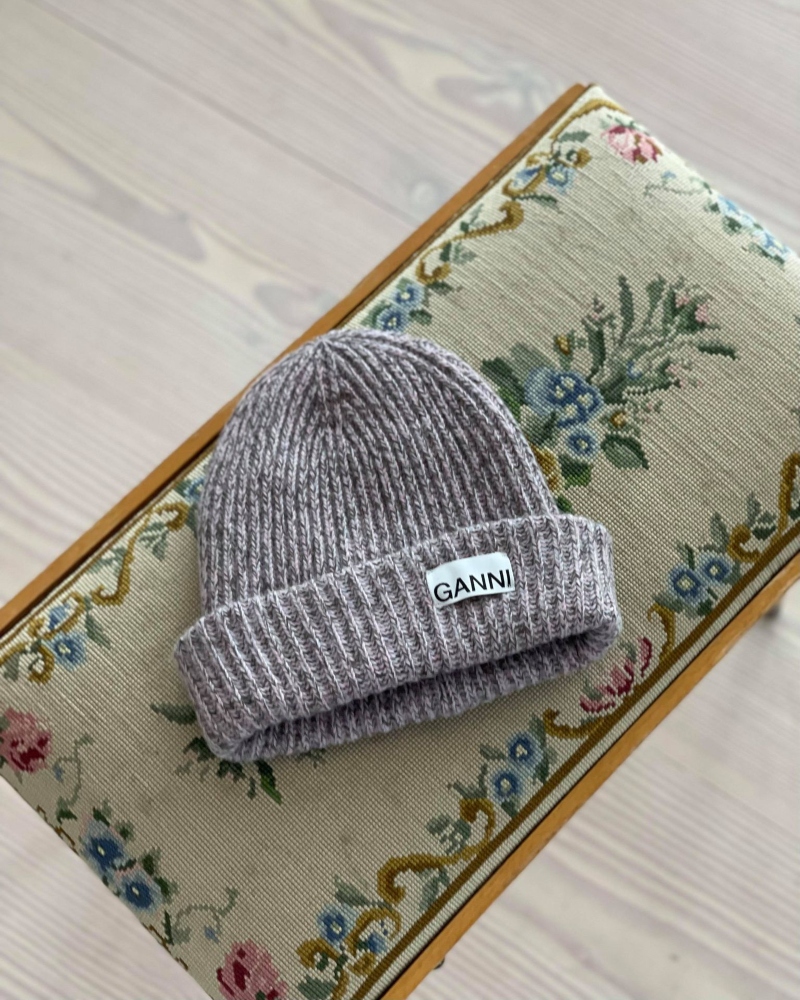 GANNI Rib Knit Beanie Lue Multicolour