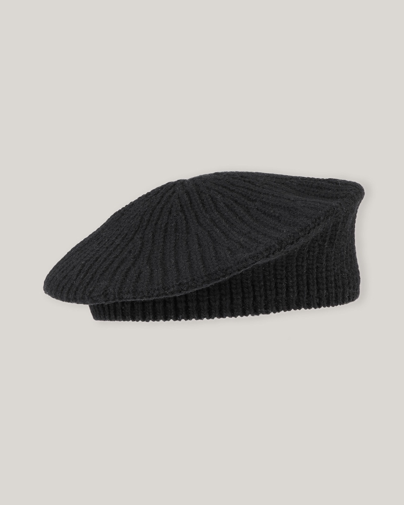 GANNI Rib Knit Beret Sort