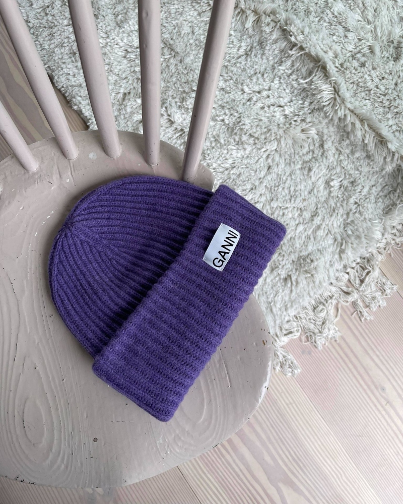 GANNI Rib Knit Beanie Lue Persian Violet