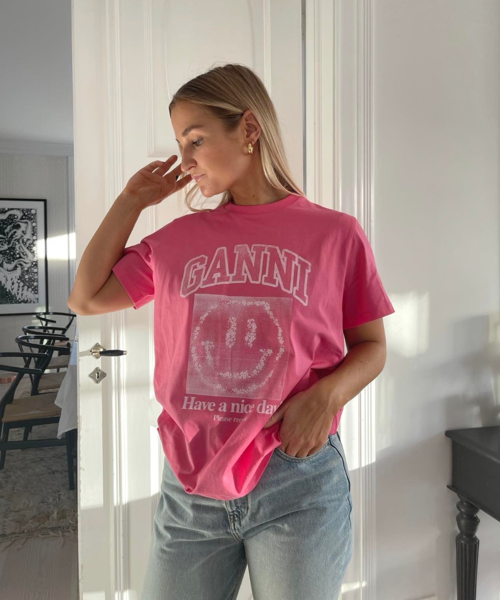 GANNI Basic Jersey T-skjorte Rosa