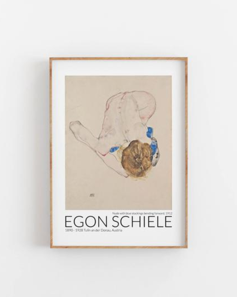 Empty Wall Nude with blue stockings Egon Schiele Plakat A3