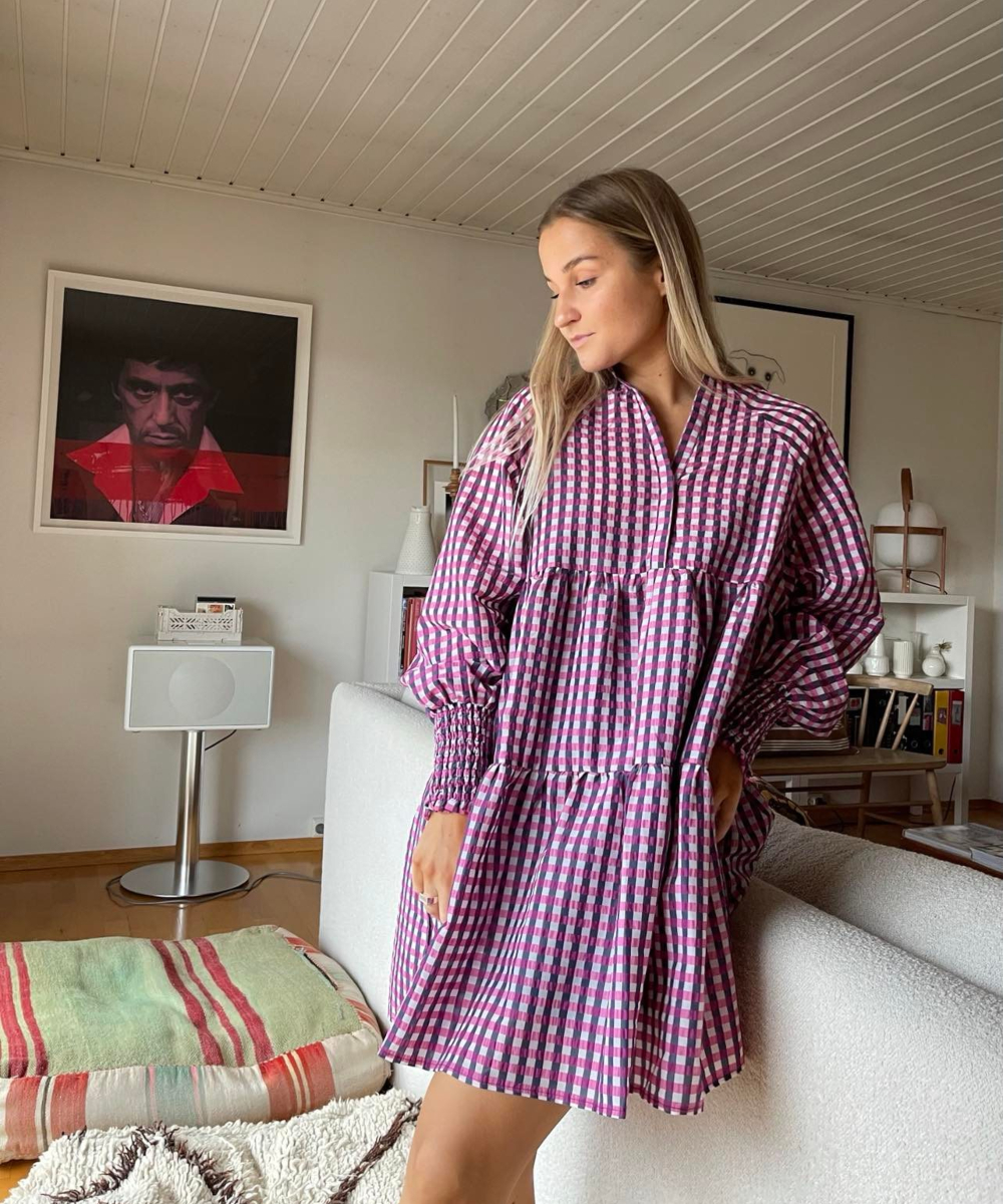 Neo Noir Estella Kjole Fall Check Rosa
