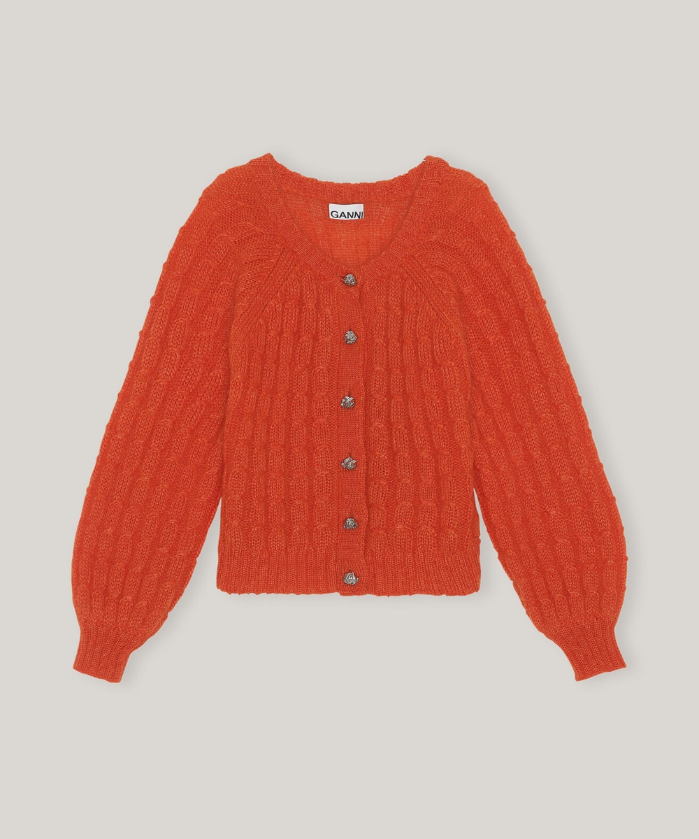 GANNI Mohair Cable Cardigan Rød
