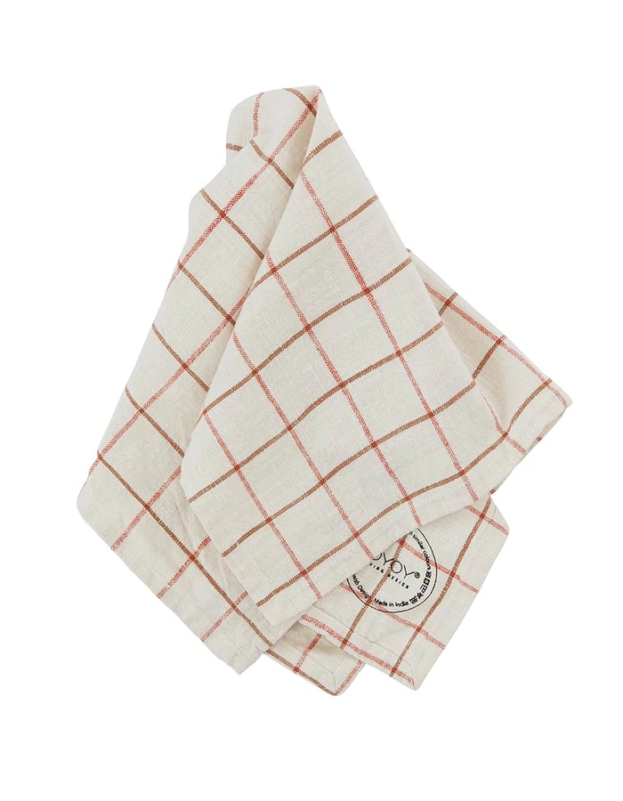 OYOY Living Design Grid Serviett 2pk Offwhite Red