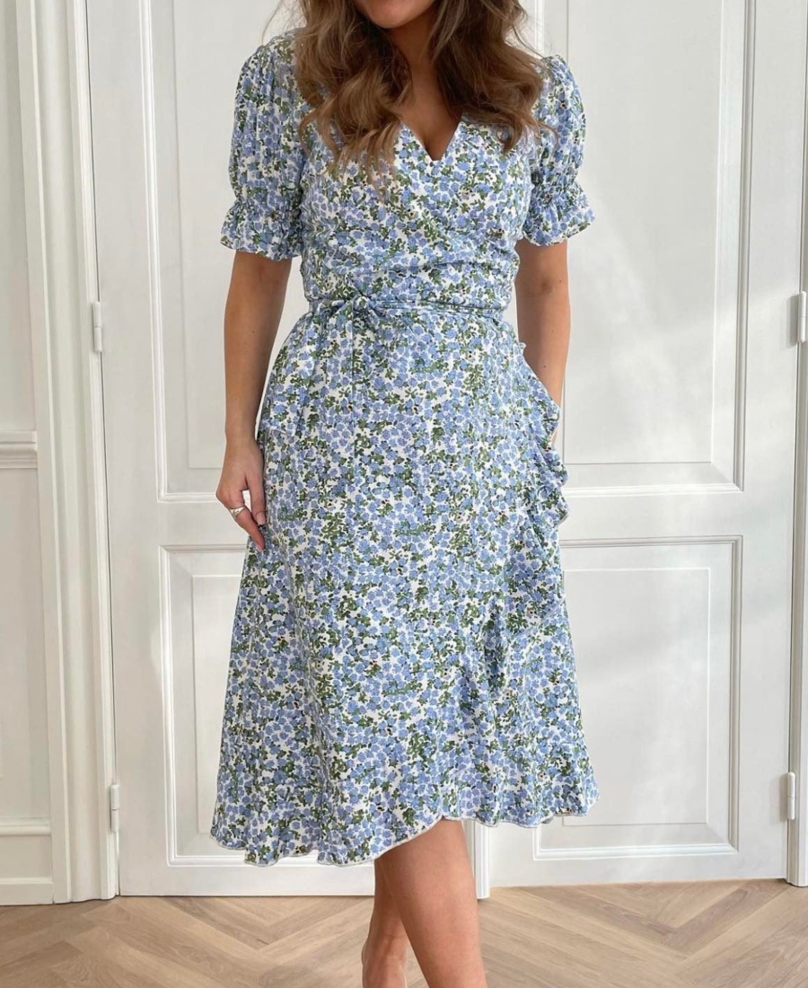 BYIC Long Naomi Kjole Blue Bloom