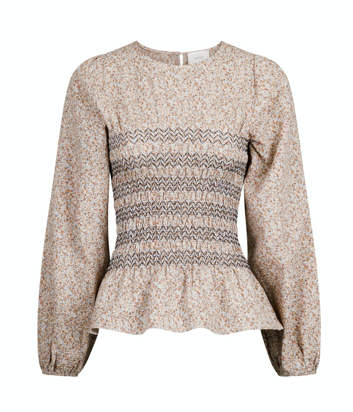 Neo Noir Alberta Flower Stitch Bluse Sand