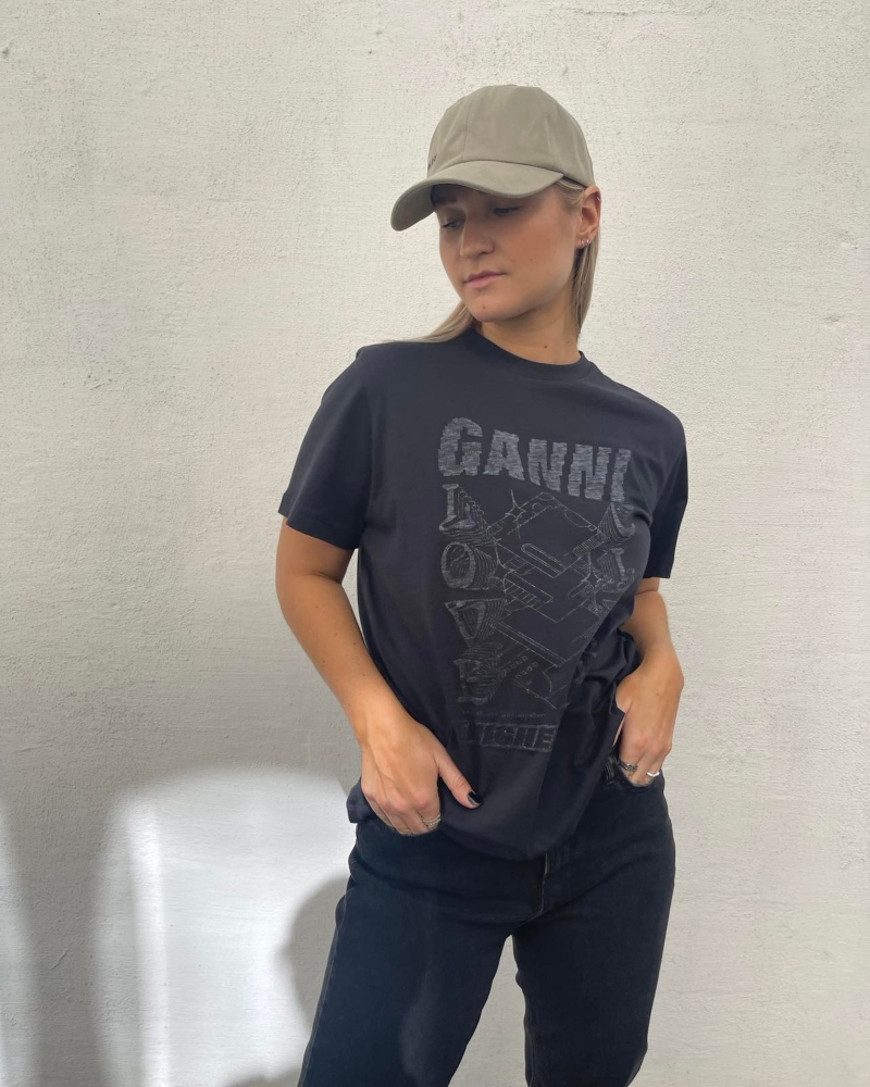 GANNI Light Cotton Jersey T-skjorte Phantom