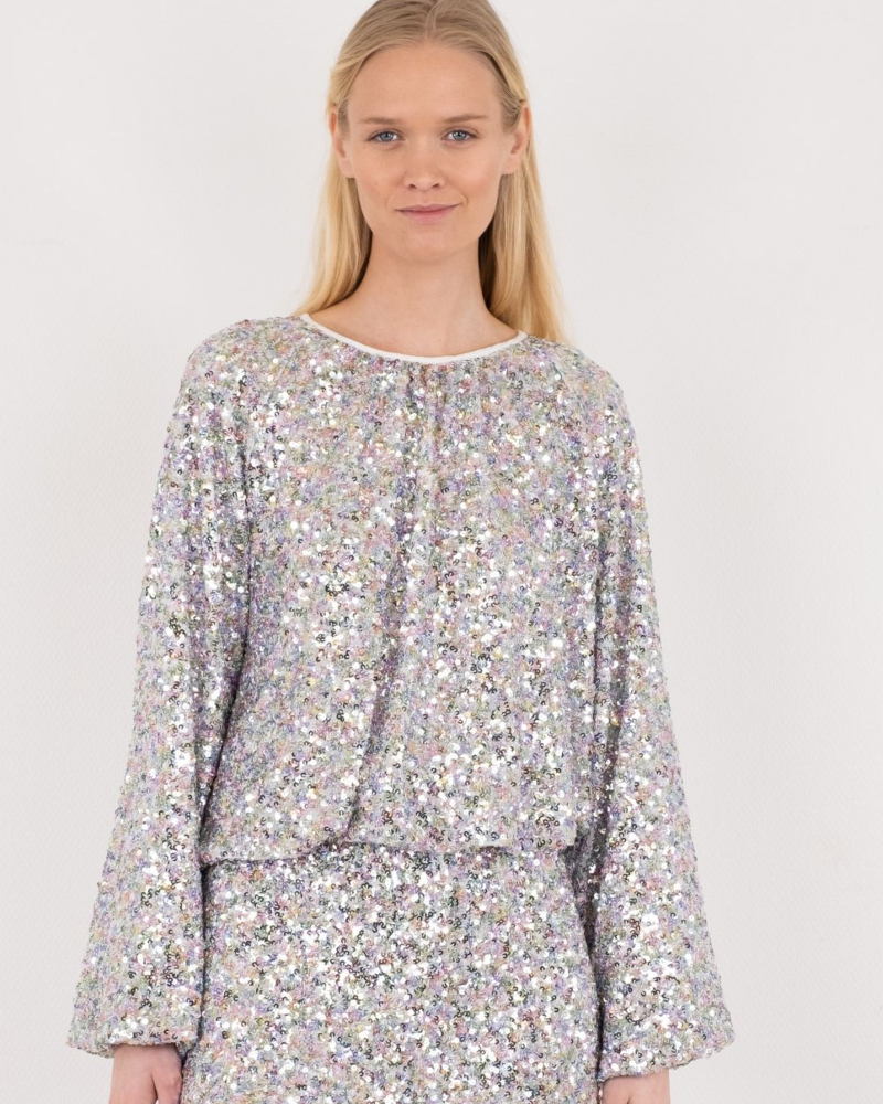 Neo Noir Iris Sequins Bluse Silver