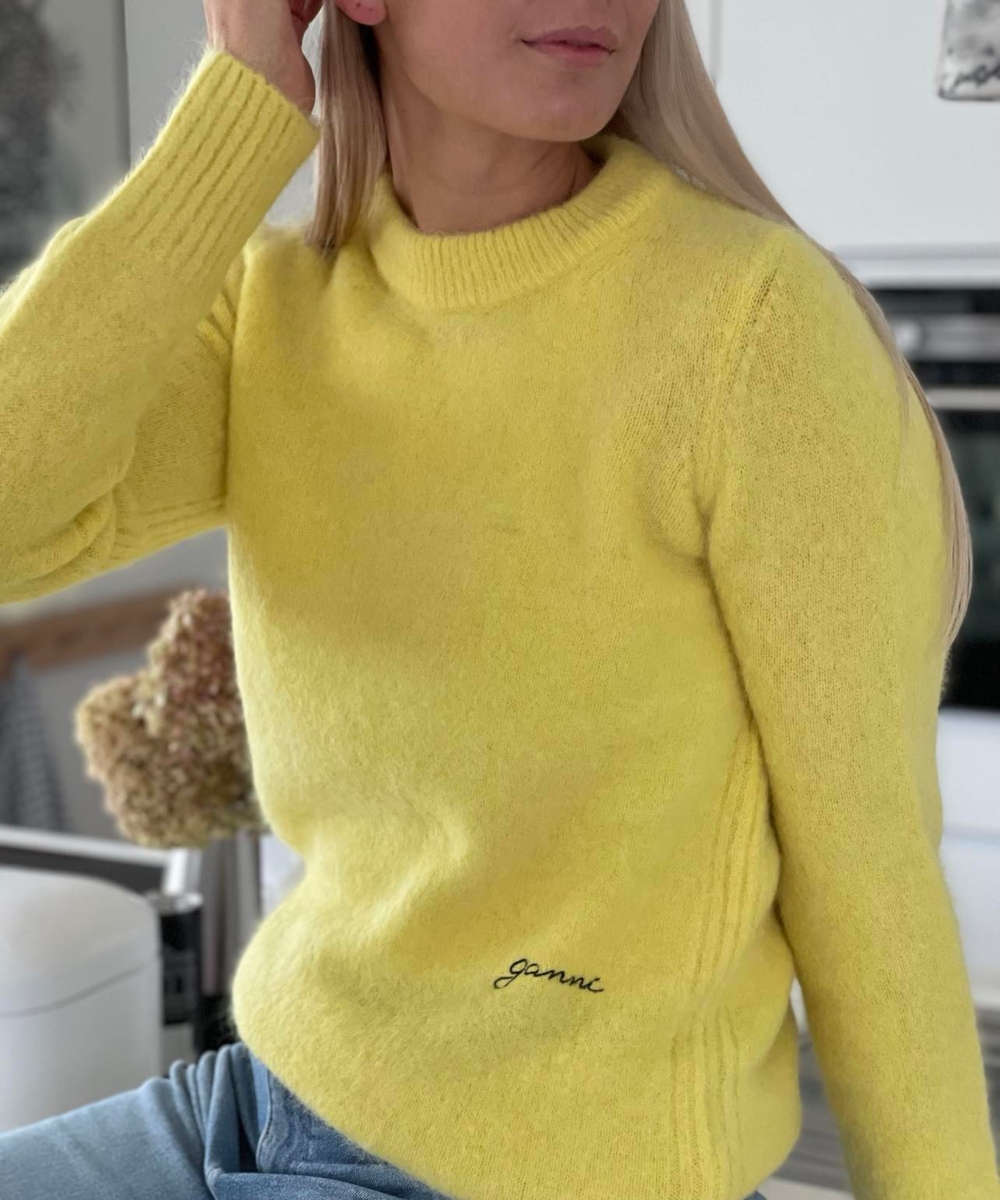 GANNI Brushed Aplaca O-Neck Genser Blazling Yellow