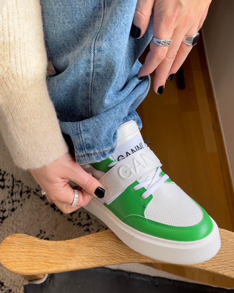 GANNI Sporty Mix Cupsole Low Top Velcro Sneaker Sko Kelly Green
