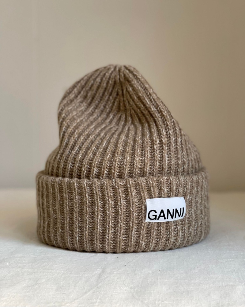 GANNI Structured Rib Beanie Lue Petrified Oak