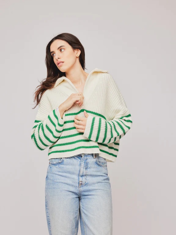 Untold Stories Florie Zip Cotton Genser Creme Apple