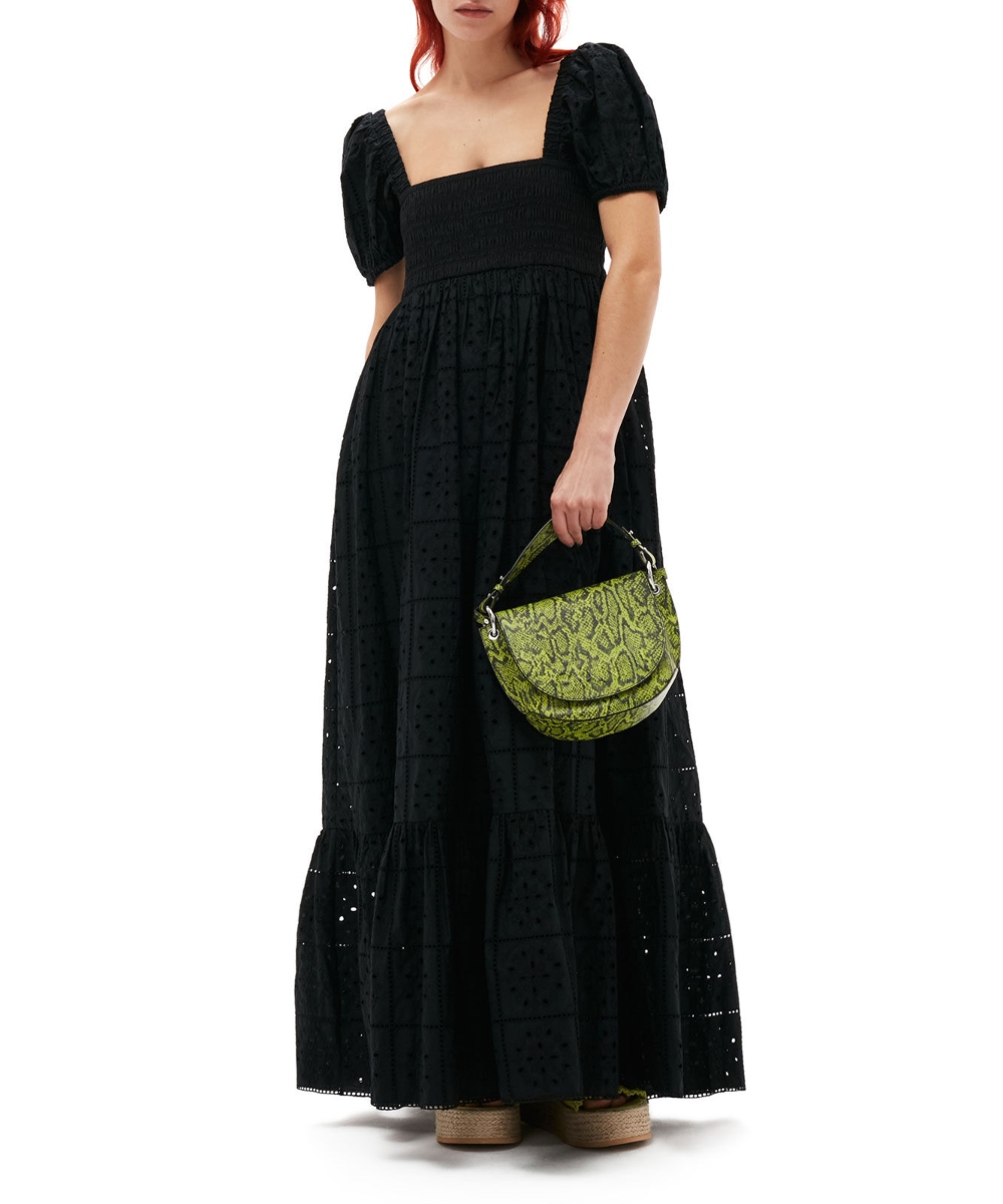 GANNI Broderie Anglaise Maxi Kjole Sort