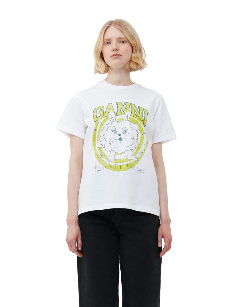 GANNI Relaxed Bunny T-skjorte Hvit