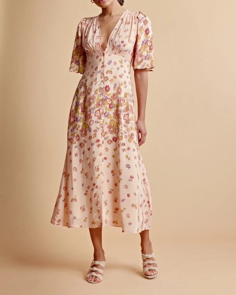 by TiMo Satin Button Down Kjole Blooming