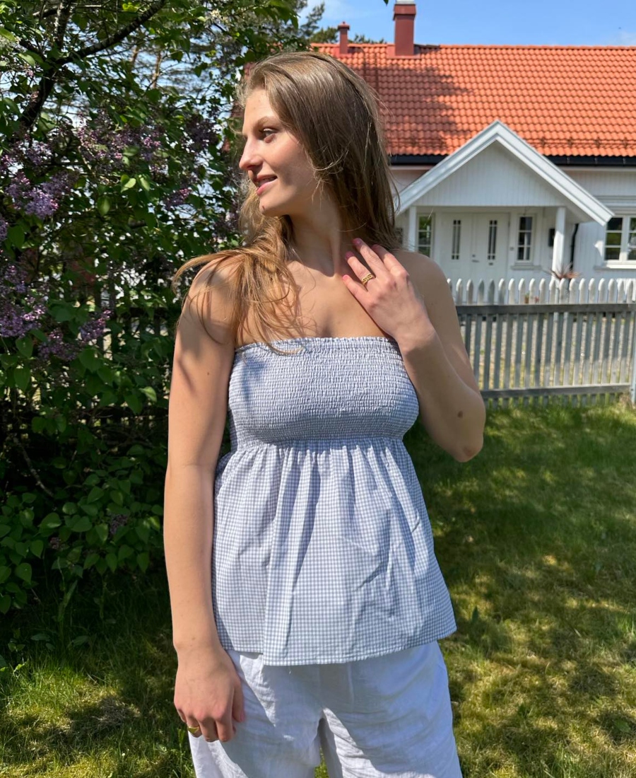BY IDA Malla Topp Ruter Grå Onesize