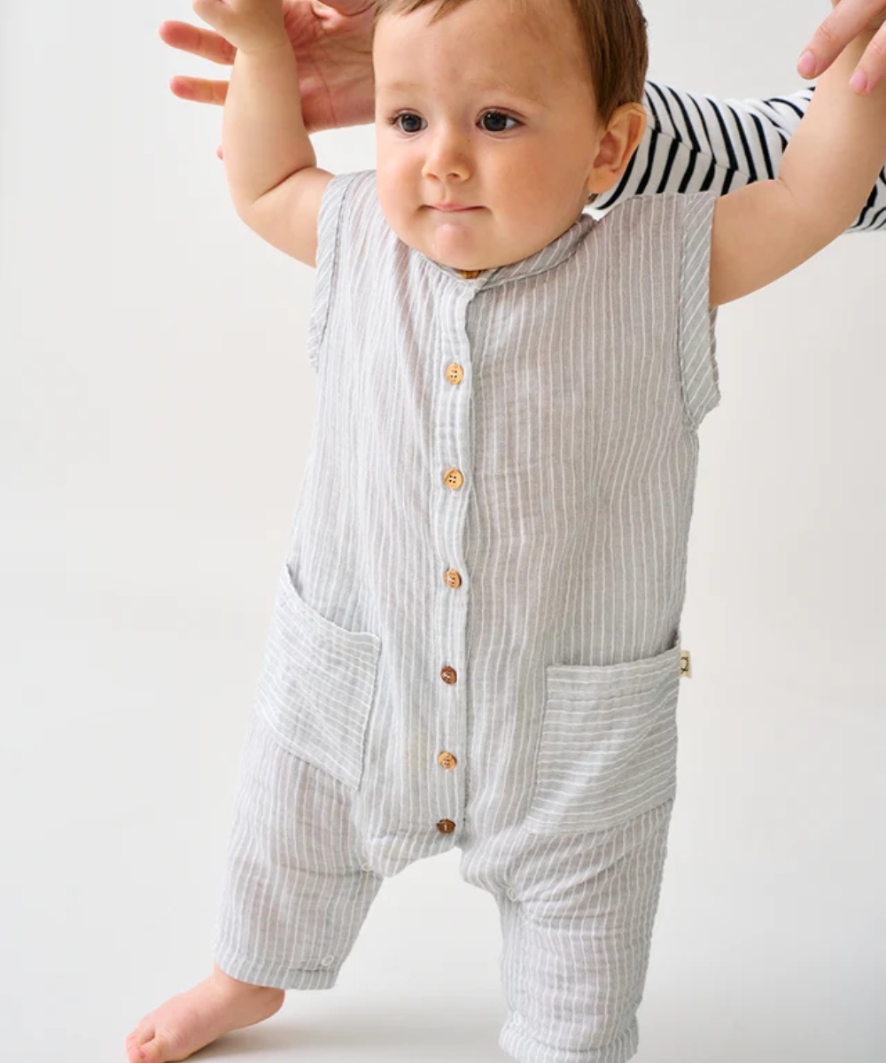My Little Cozmo Gauze Stripe Baby Jumpsuit Heldress Anthracite