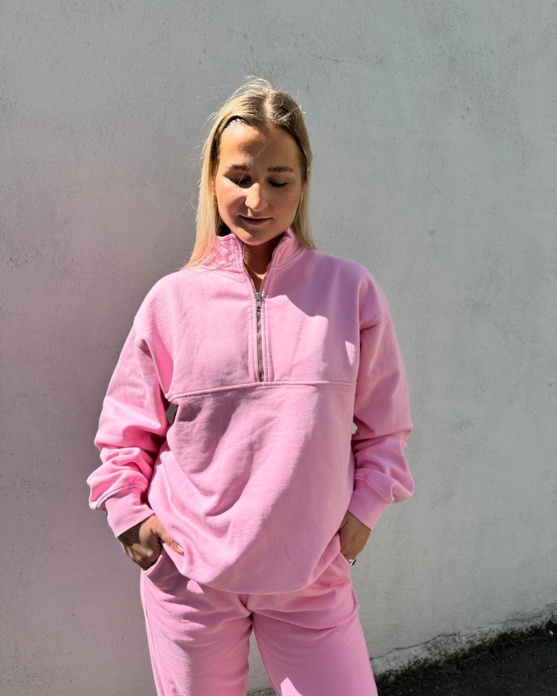Colorful Standard Organic Quarter Zip Genser Flamingo Pink