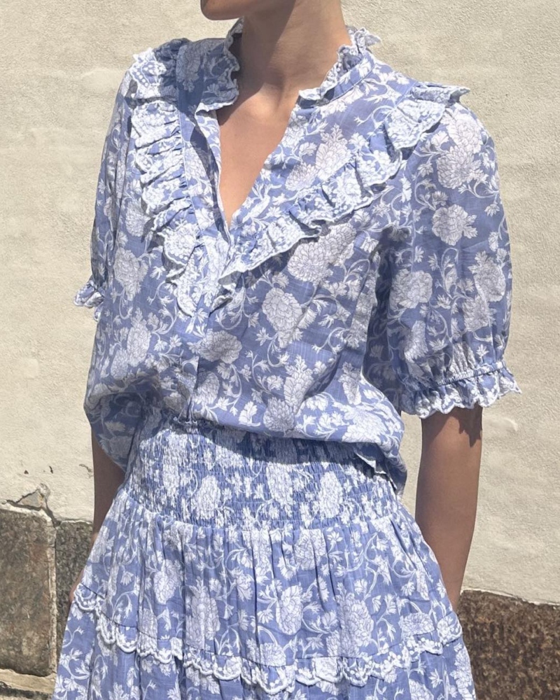 Neo Noir Manet Belle Flower Bluse Blå