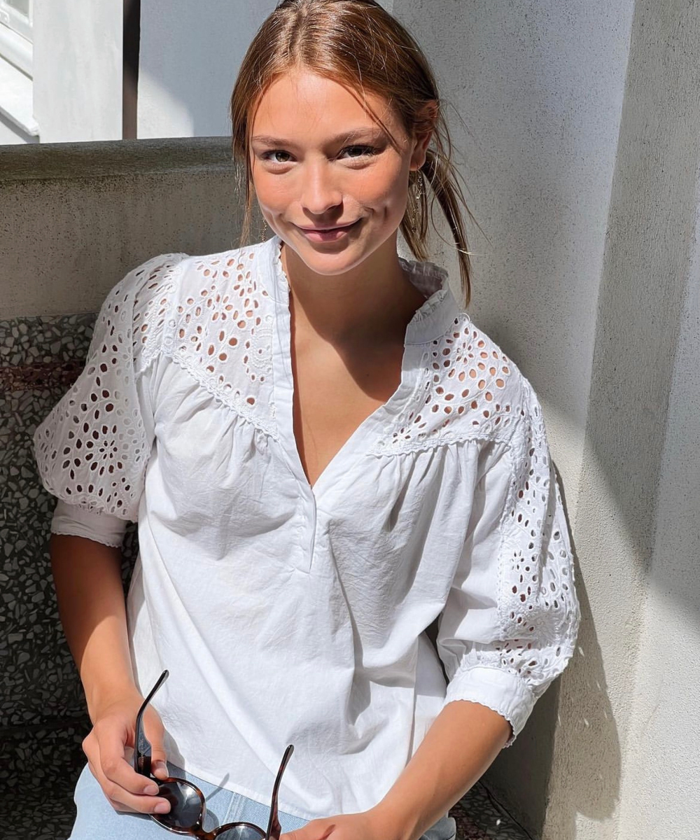 Neo Noir Kita Embroidery Bluse Hvit