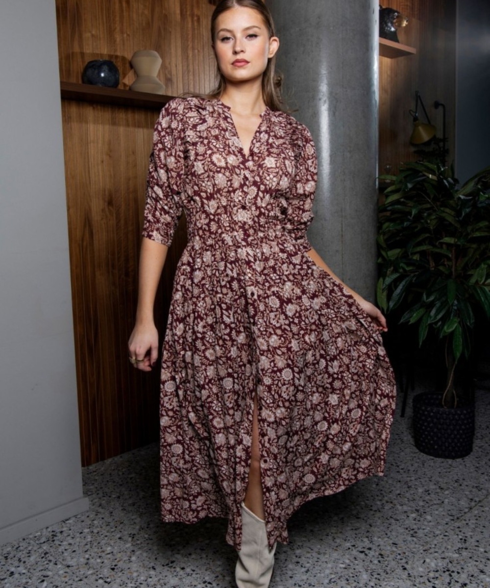 MISSMAYA Fabienne Midi Kjole Blooming Burgundy