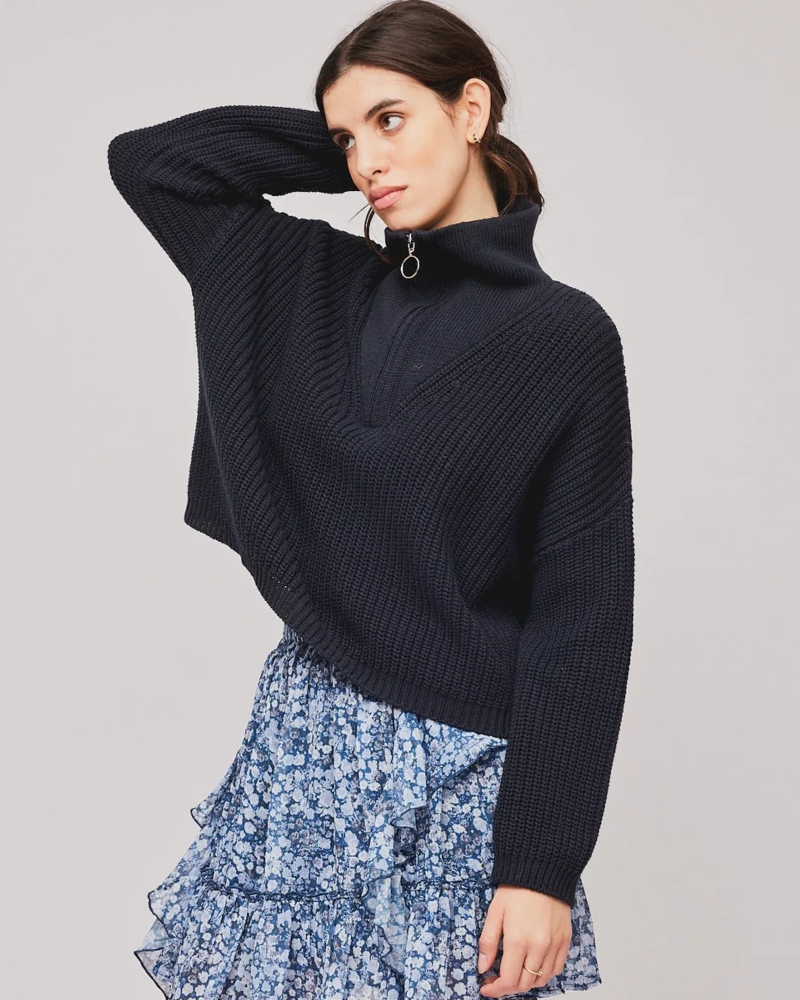 Untold Stories Florie Cotton Zip Genser Dark Navy