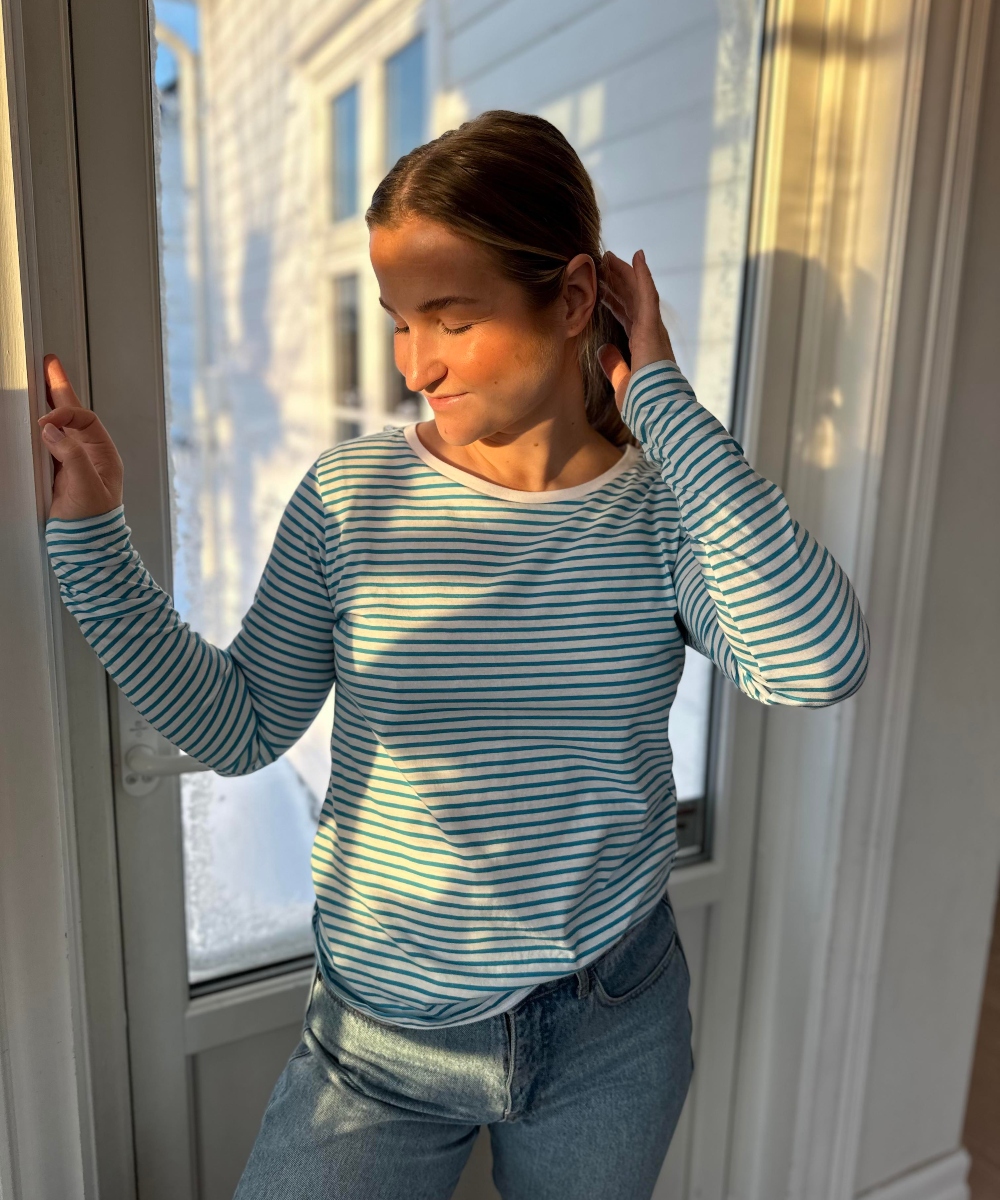 MADS NØRGAARD Organic Jersey Stripe Tenna LS T-skjorte Hvit Blå