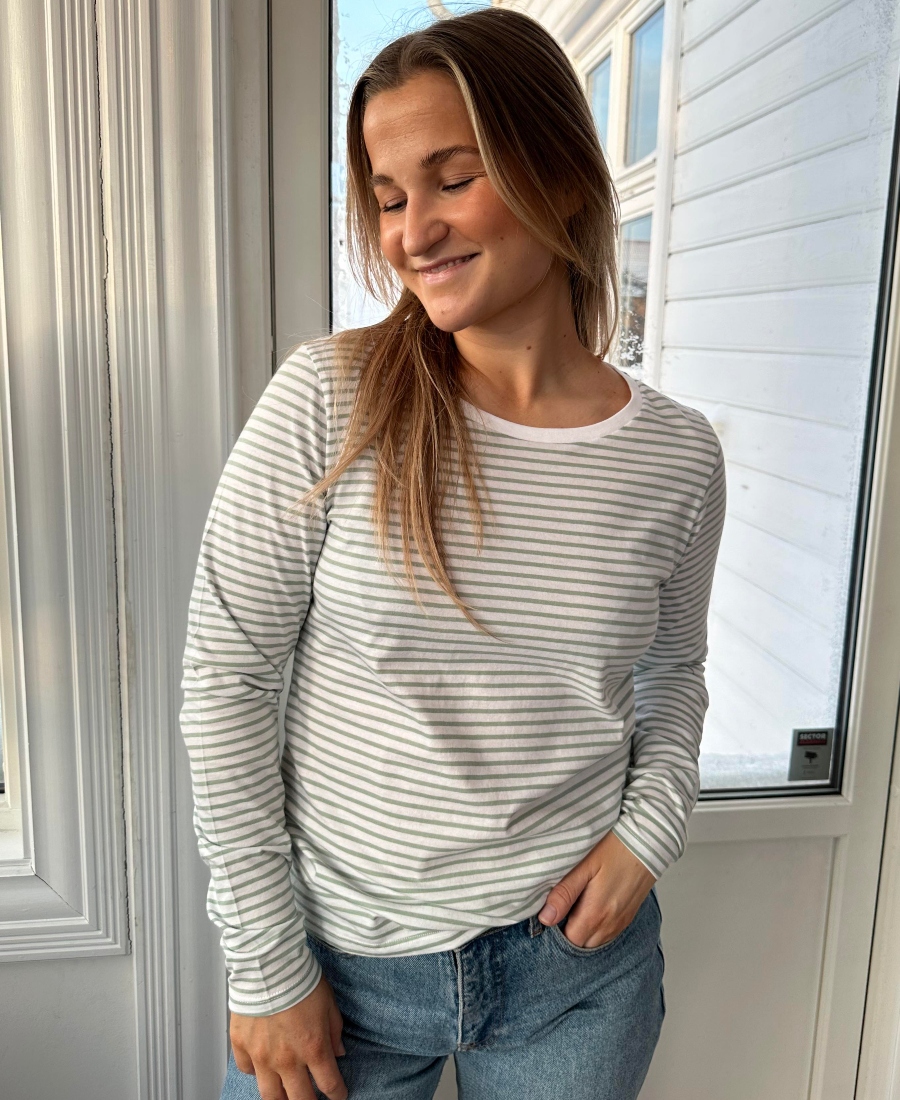 MADS NØRGAARD Organic Jersey Stripe Tenna T-skjorte Hvit Grønn