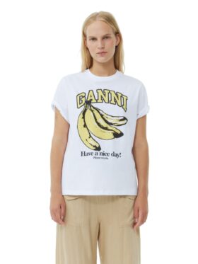 GANNI Basic Jersey Banana Relaxed T-skjorte Bright White