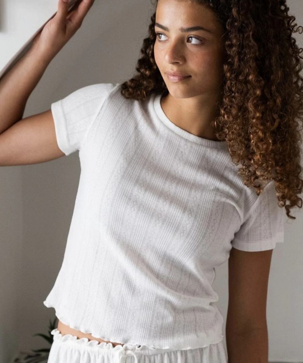 Neo Noir Lonnie Pointelle Topp Offwhite