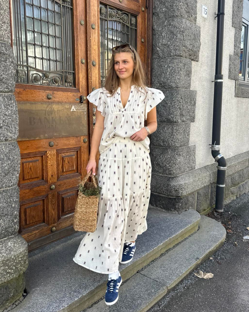 Lollys Laundry Sunsetll Maxi Skjørt Creme