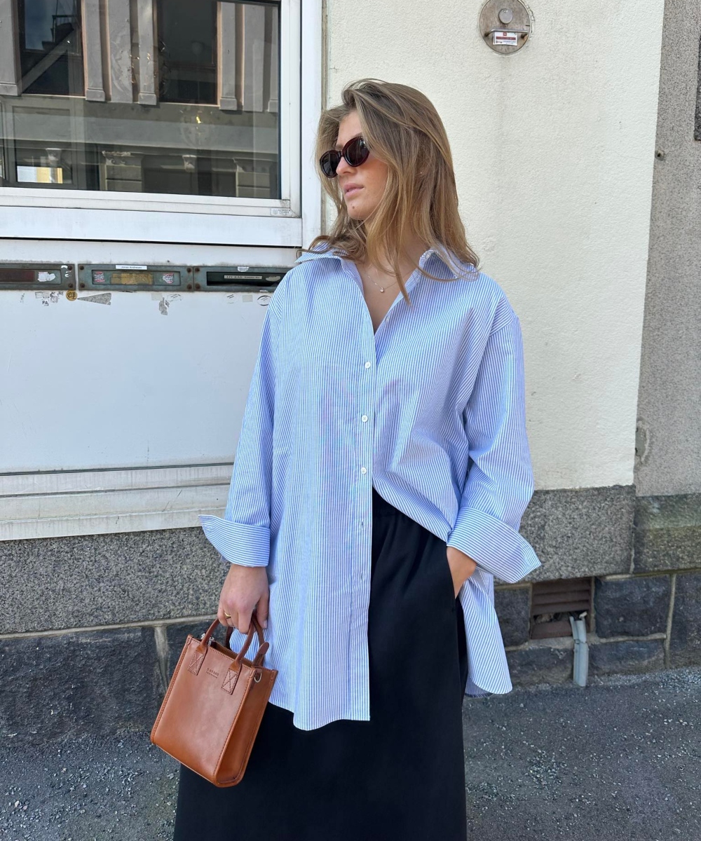 Rue de Tokyo Seki Oxford Double Stripe Skjorte White Blue Stripe