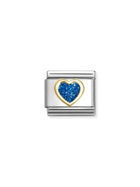 NOMINATION Glitter Links Hjerte Gull Mørk Blå 030220/07