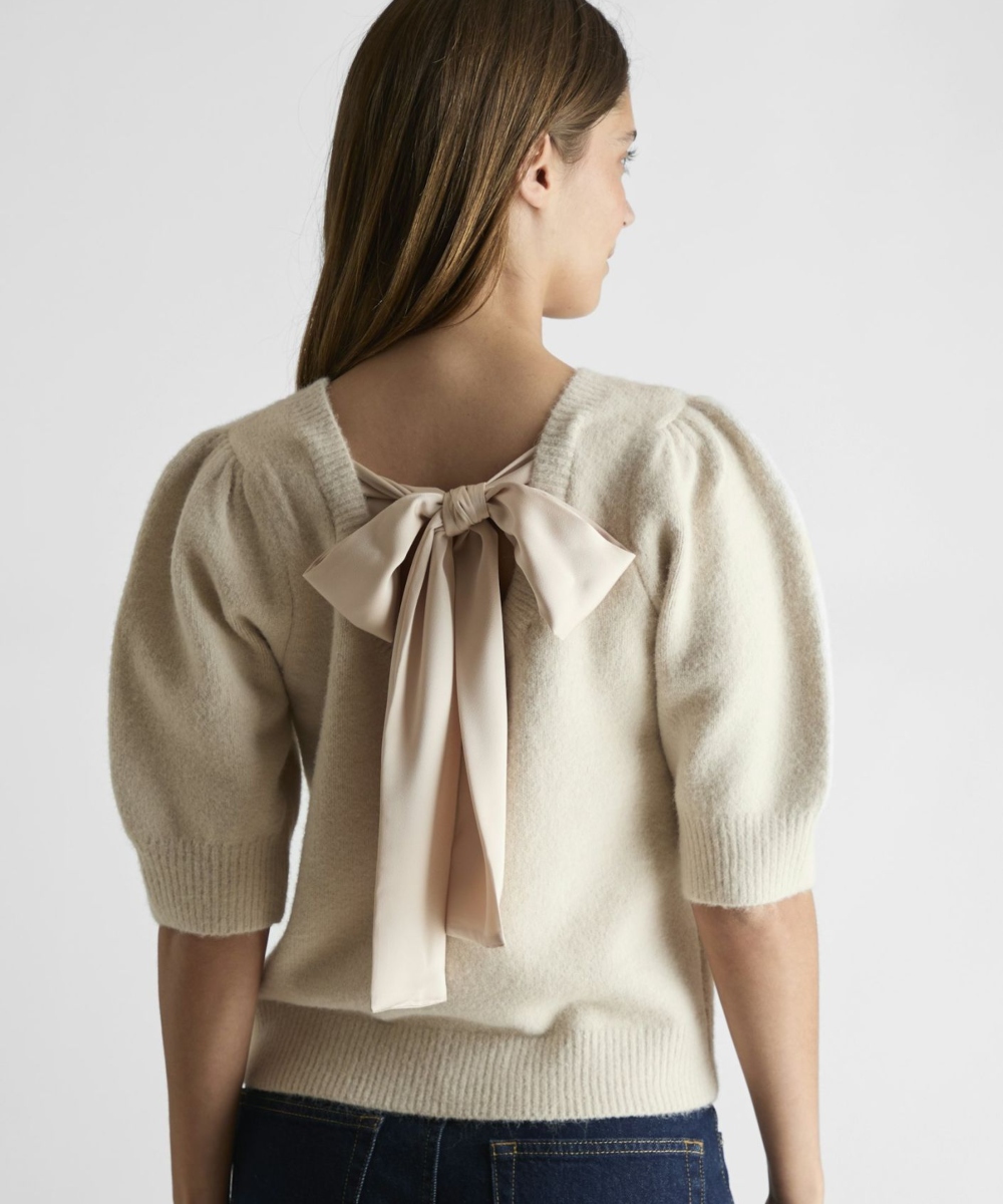 Neo Noir Martha Bow Knit Topp Ivory