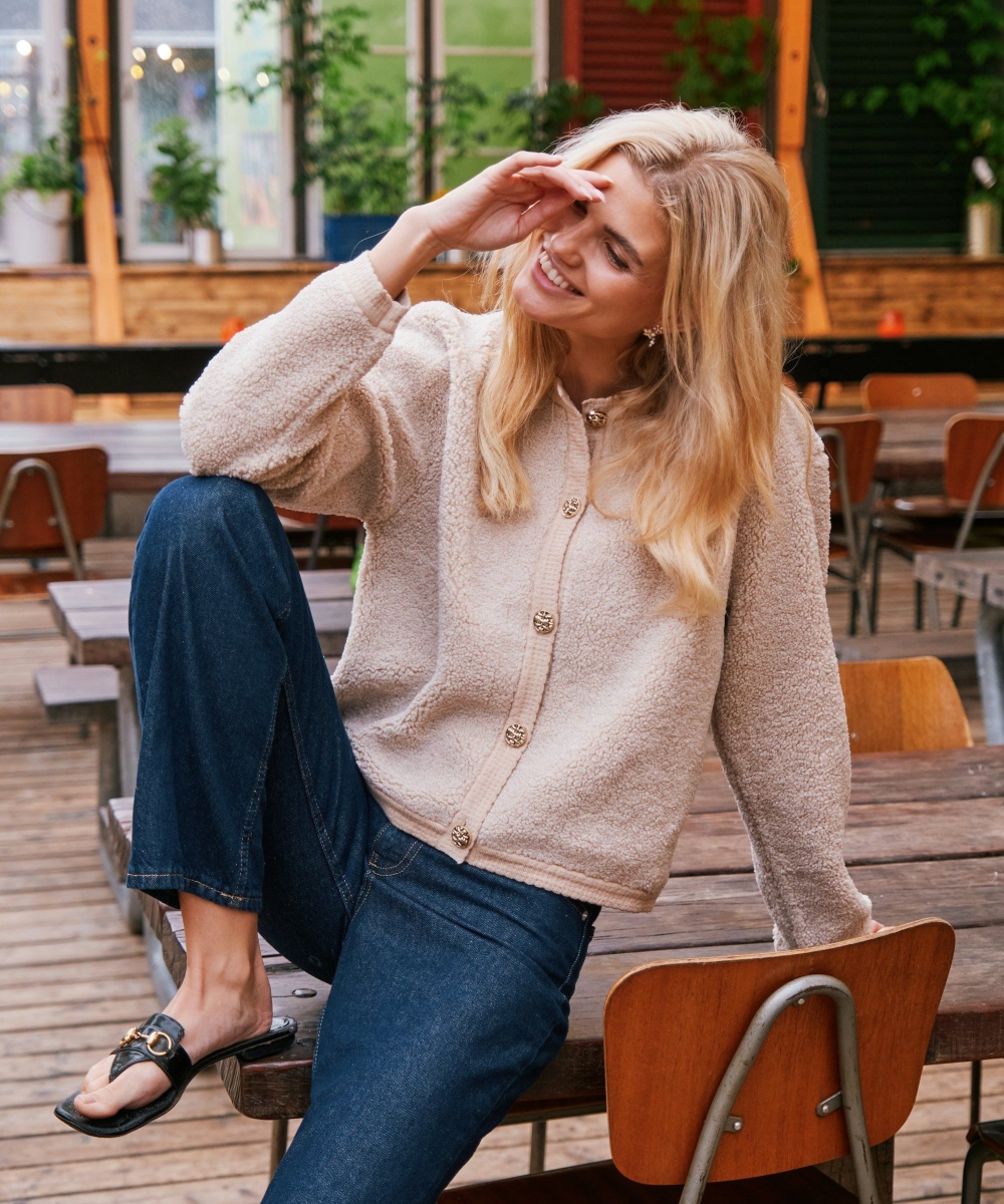 Neo Noir Limo Fluffy Knit Cardigan Sand