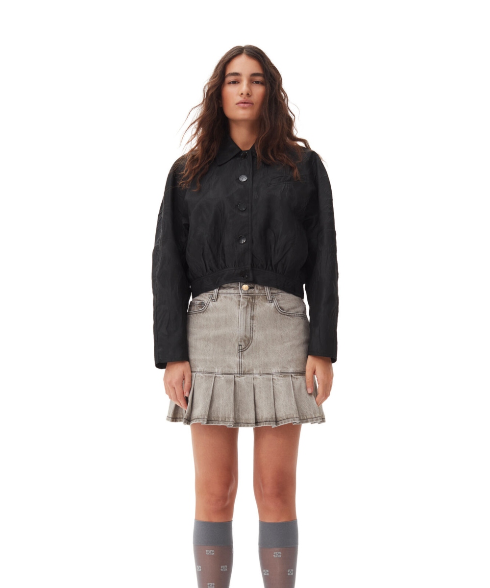 GANNI Grey Future Denim Pleated Mini Skjørt Gray Quill