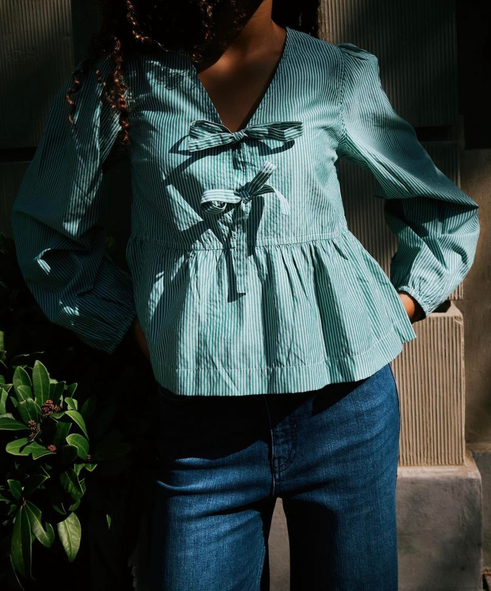 Neo Noir Esmee Small Stripe Bluse Green - Bilde 2
