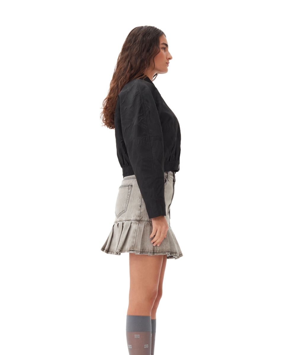 GANNI Grey Future Denim Pleated Mini Skjørt Gray Quill - Bilde 3